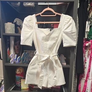 Flying Tomato White Puff Sleeve Tie Front Blouse